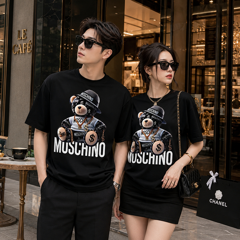 100% Cotton Áo Thun Unisex Nam Nữ MOSCHINO Gấu Thời Trang Cao Cấp