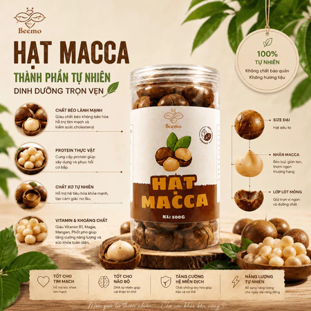 Hạt Macca Nứt Vỏ Beemo Size Đại – Hạt Mắc Ca To Giòn Bùi, Hạt Macca Ăn Liền Cao Cấp