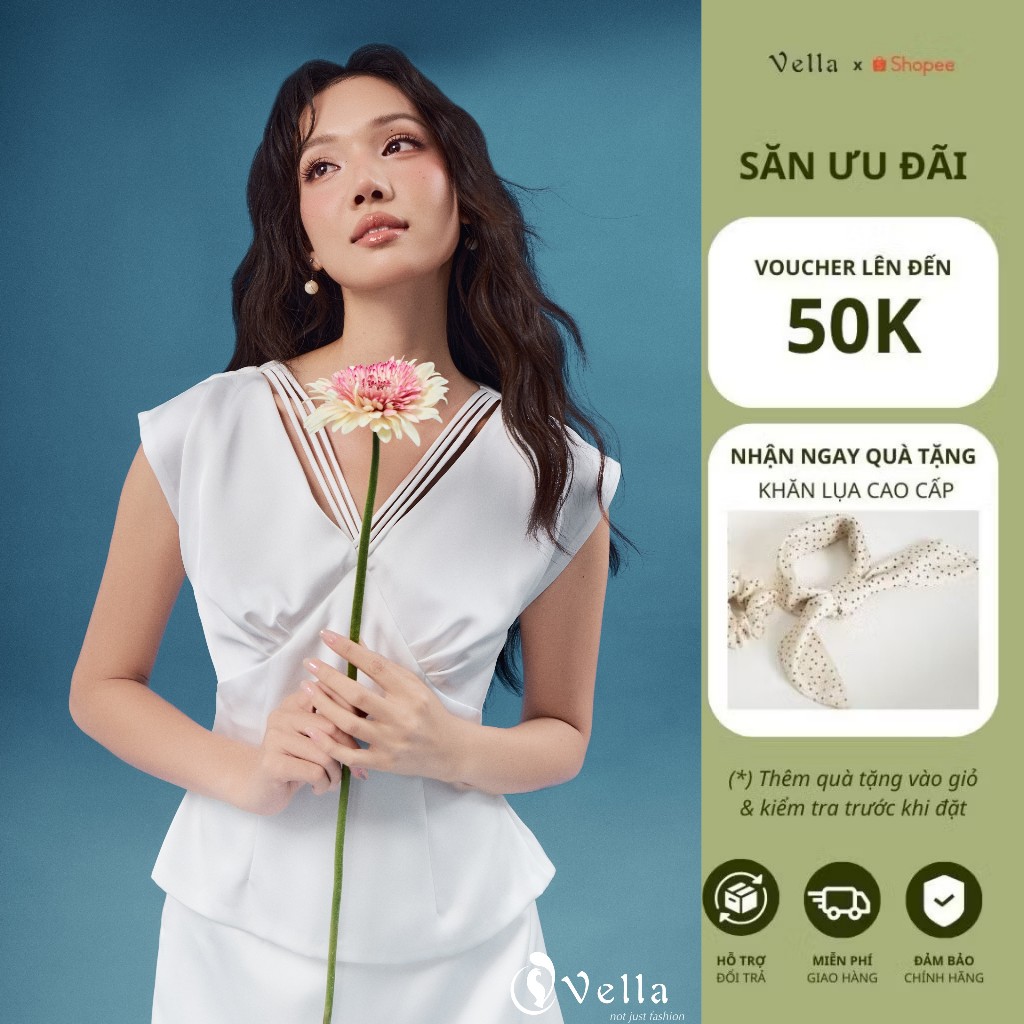 Áo sơ mi peplum & quần váy mini viền ren màu trắng công sở, dạo phố Vella Fashion VA26003 VQ26004