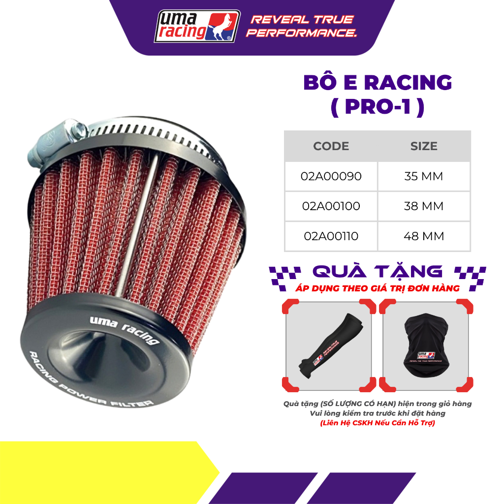 Bô E UMA Racing Air Filter PRO1 – Tăng Tốc Mạnh Mẽ, Lấy Gió Nhanh, Phù Hợp Nhiều Dòng Xe
