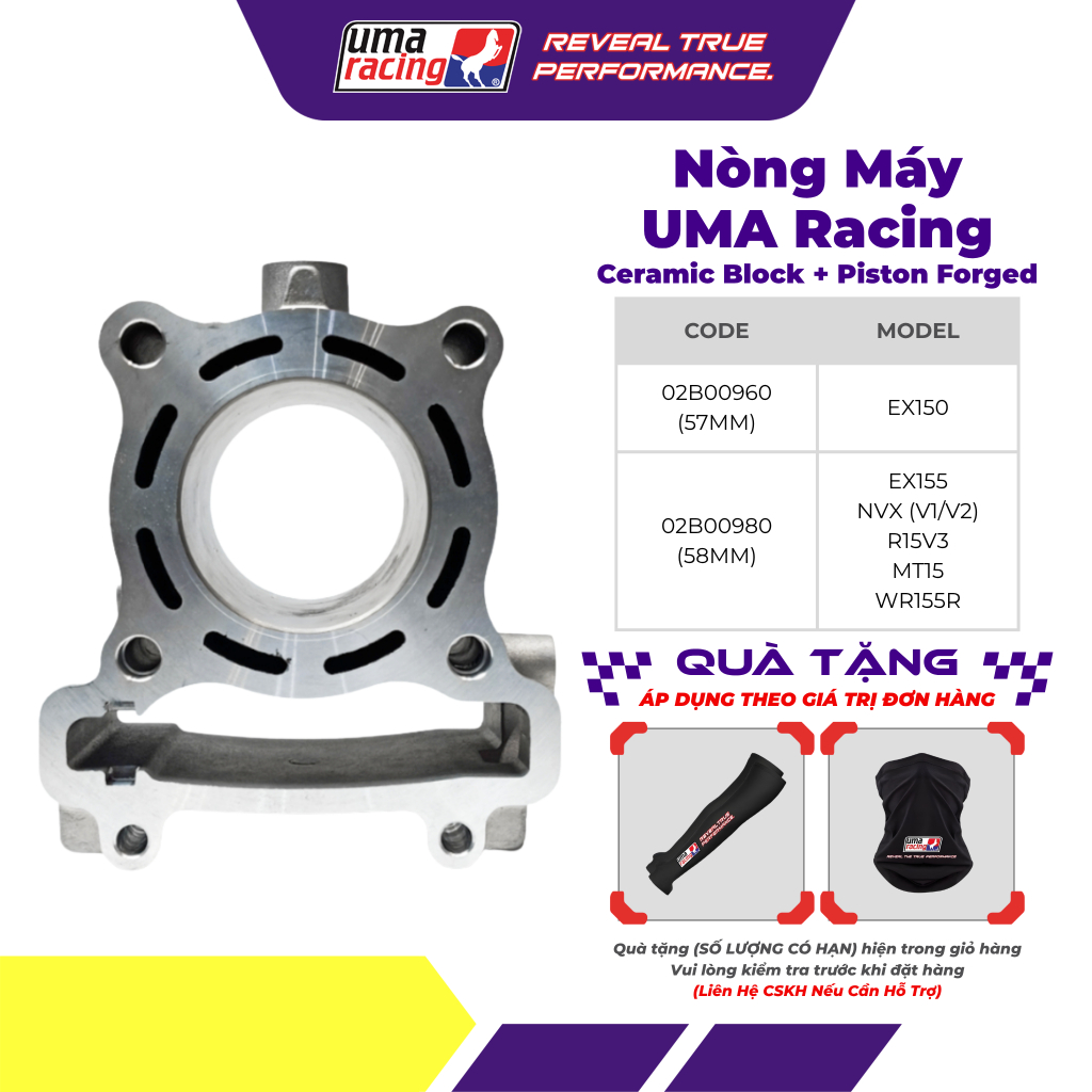 Nòng Máy UMA Racing 57mm/58mm – Ceramic Block + Piston Forged – Hiệu Suất Vượt Trội