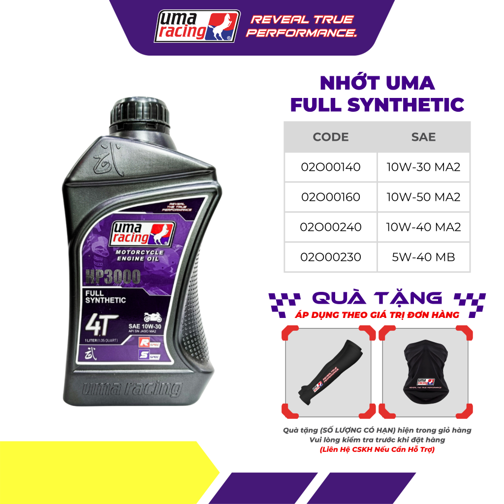 Dầu Nhớt Xe Máy Tổng Hợp UMA Racing HP3000 - Tăng Hiệu Suất, Mượt Động Cơ
