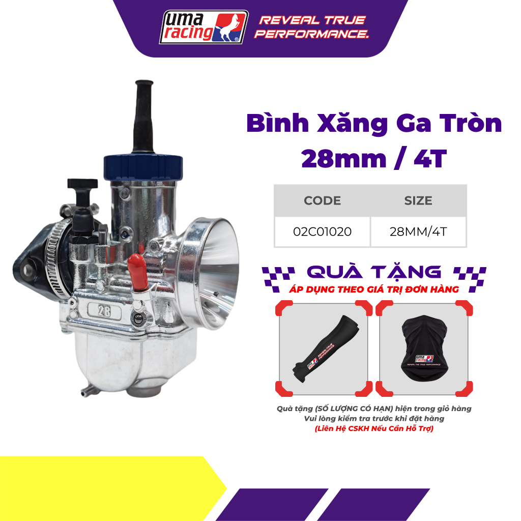 Bình Xăng Con UMA Racing VR Round Slide 28mm – Ga Tròn – Tối Ưu Khí Nạp – Universal