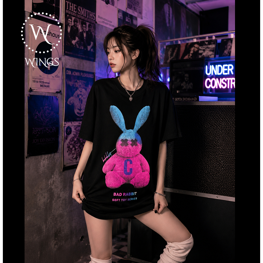 Áo Thun Unisex BAD RABBIT Tay Lỡ Form Rộng In Hình Gấu Bông Phong Cách Streetwear Cá Tính