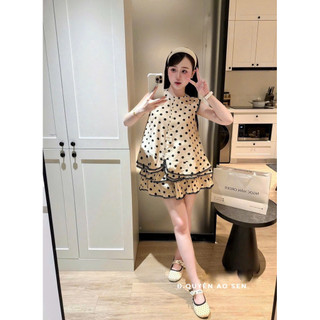 SET ÁO BA LỖ KHUY MIX CHÂN VÁY TẦNG VIỀN REN HOT HIT