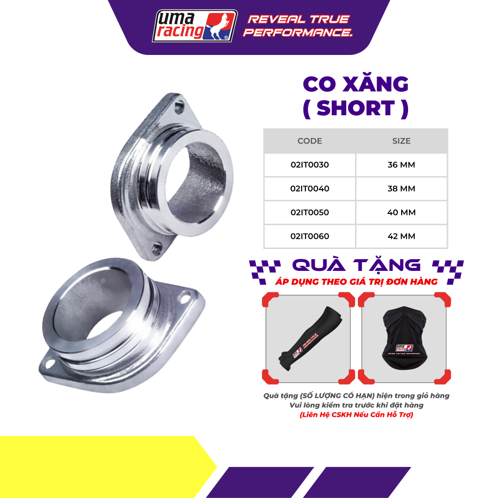 Co xăng UMA Racing Intake Manifold Short Cho Yamaha Exciter 150 – Size 36 | 38 | 40 | 42mm