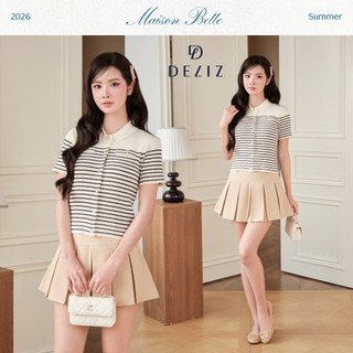 (BST MỚI DELIZ 2026) Áo polo chất len lông thỏ dệt gân kẻ ngang phối cúc cao cấp phong cách Hàn Quốc DELIZ PL309
