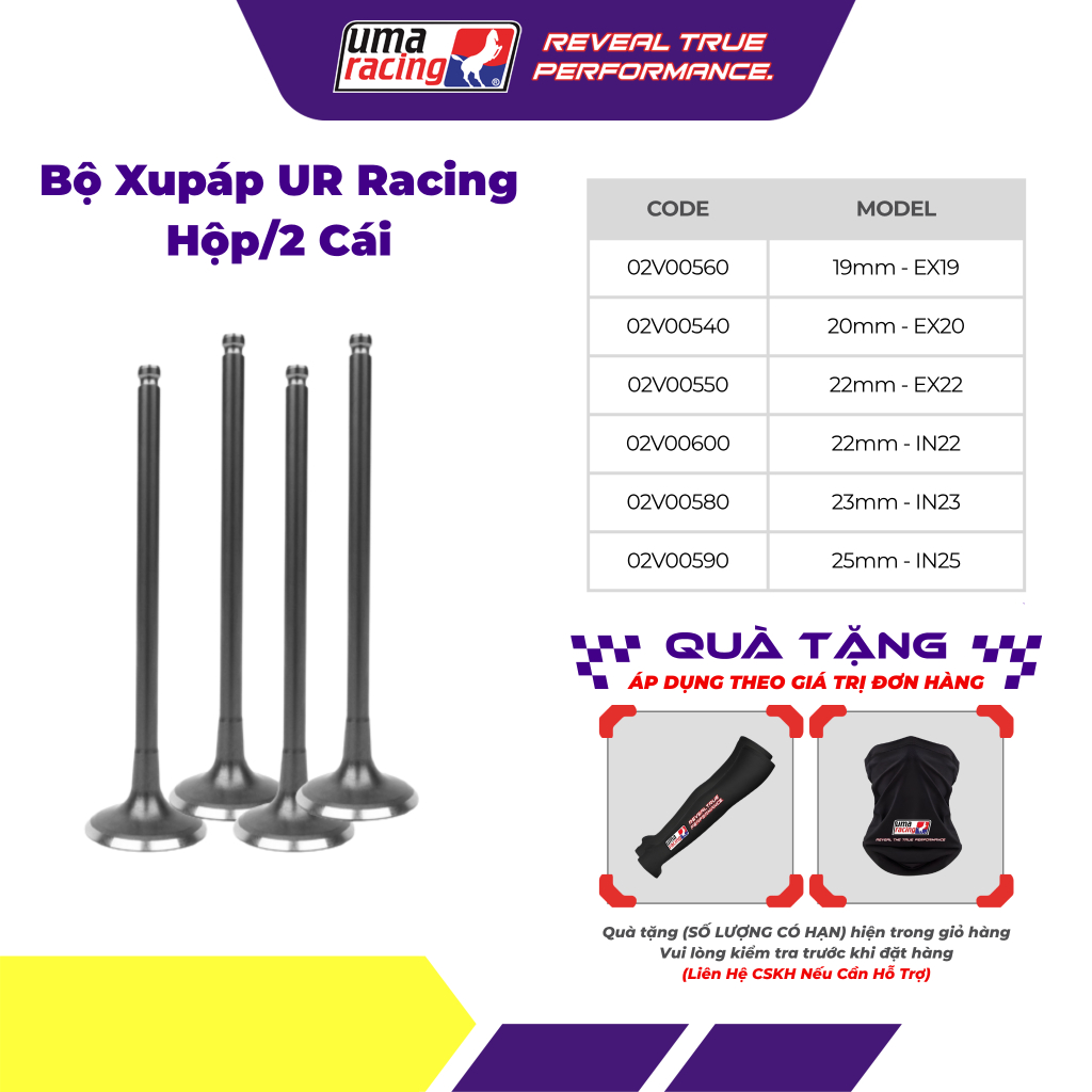 Bộ Xupáp UR Racing Cho Exciter 150 155 VVA IN EX 19 20 22 23 25mm