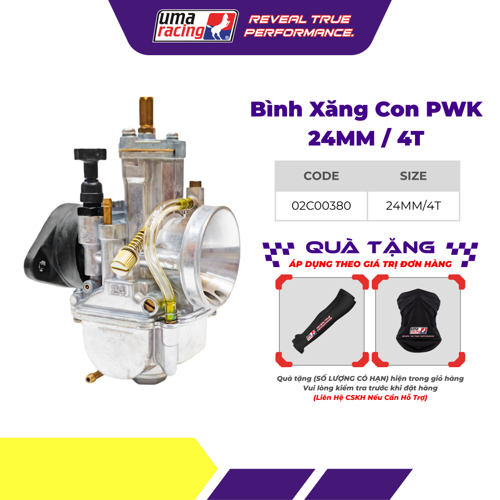 Bình Xăng Con UMA Racing PWK 24mm – Power Jet – Ga Dẹp – 4T – Tối Ưu Hòa Khí