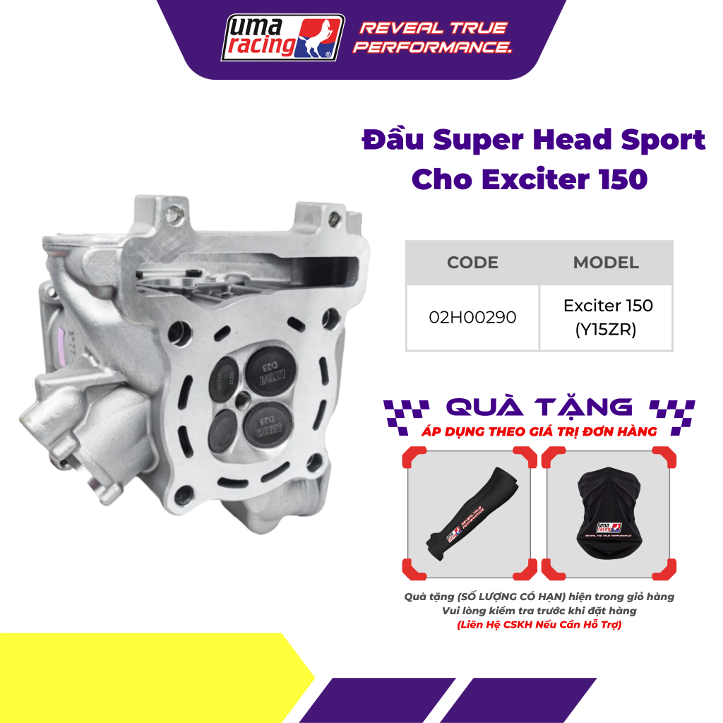 Đầu Super Head Sport UMA Racing Cho Exciter 150 (Y15ZR) – Kèm 4 Xupap