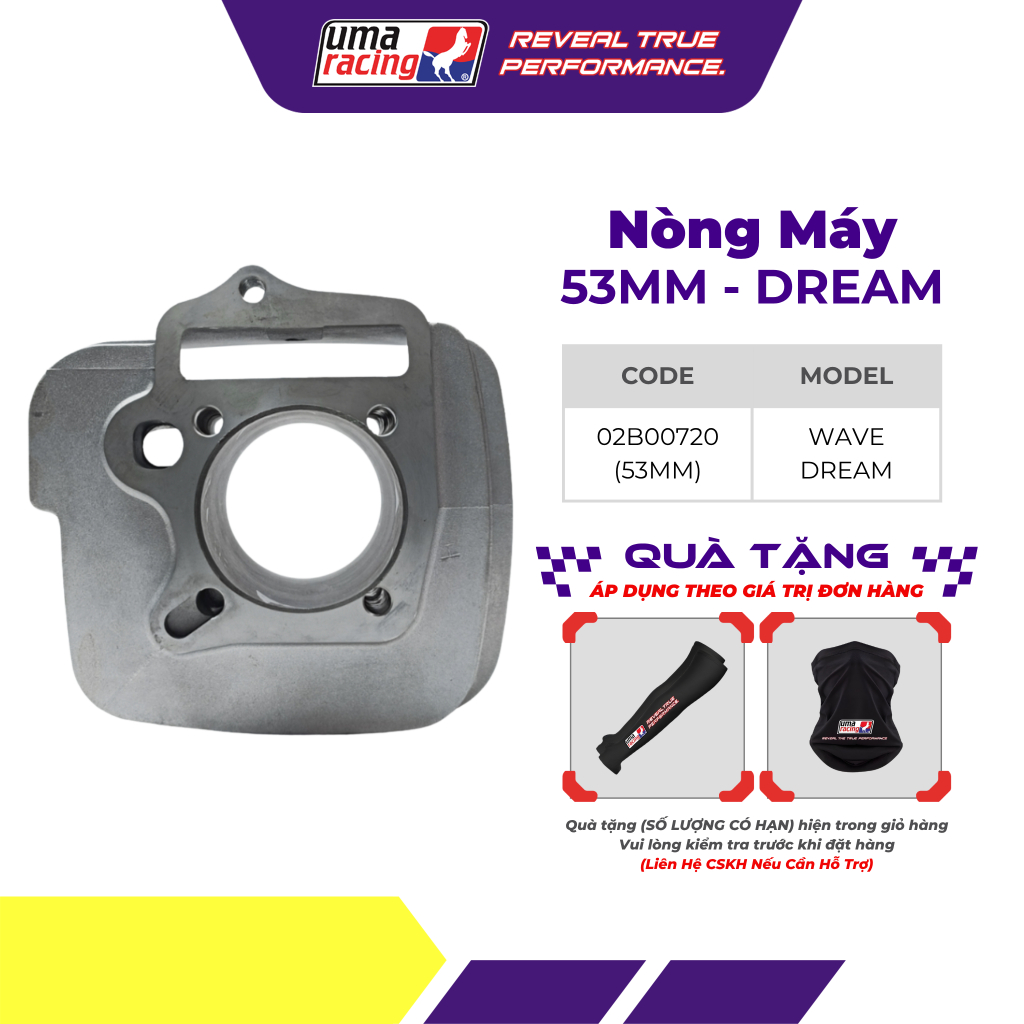 Nòng Máy 53mm UMA Racing Wave/Dream – Tăng Công Suất, Làm Mát Tốt