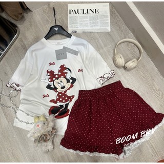 PHẠM THÙY SHOP: SET BỘ IN HÌNH MICKEY MIX QUẦN CHẤM BI ĐỎ HÀNG COVER