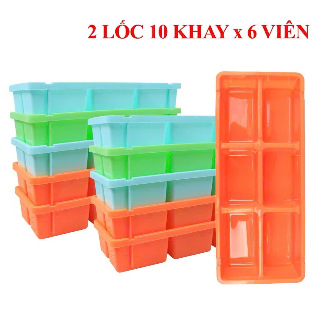 Combo 10 khay làm đá viên lớn 10 khay x 6 viên , nhựa nguyên sinh cao cấp