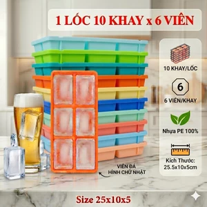 Combo 10 khay làm đá viên lớn 10 khay x 6 viên , nhựa nguyên sinh cao cấp