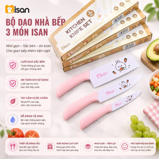 Bộ dao làm bếp MISAN 3 món chế biến đồ ăn dặm cho bé, dao nhà bếp kèm vỏ bọc lưỡi an toàn