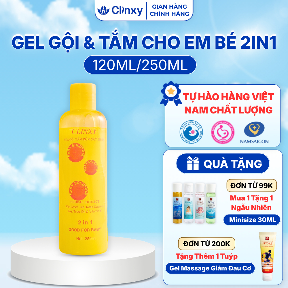 Sữa Tắm Cho Bé Clinxy Dòng TIêu Chuẩn, Gel Tắm Gội Hỗ Trợ Ngừa Rôm Sảy, Giúp Bé Có Làn Da Mịn Màng