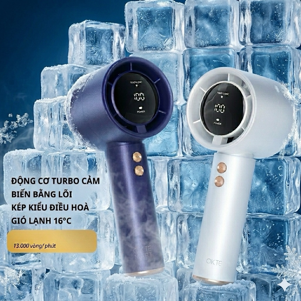 [PIN 10000mAp Bản Mới Nhất 2026] Quạt cầm tay tích điện dung lượng pin khủng, màn hình LED thông minh