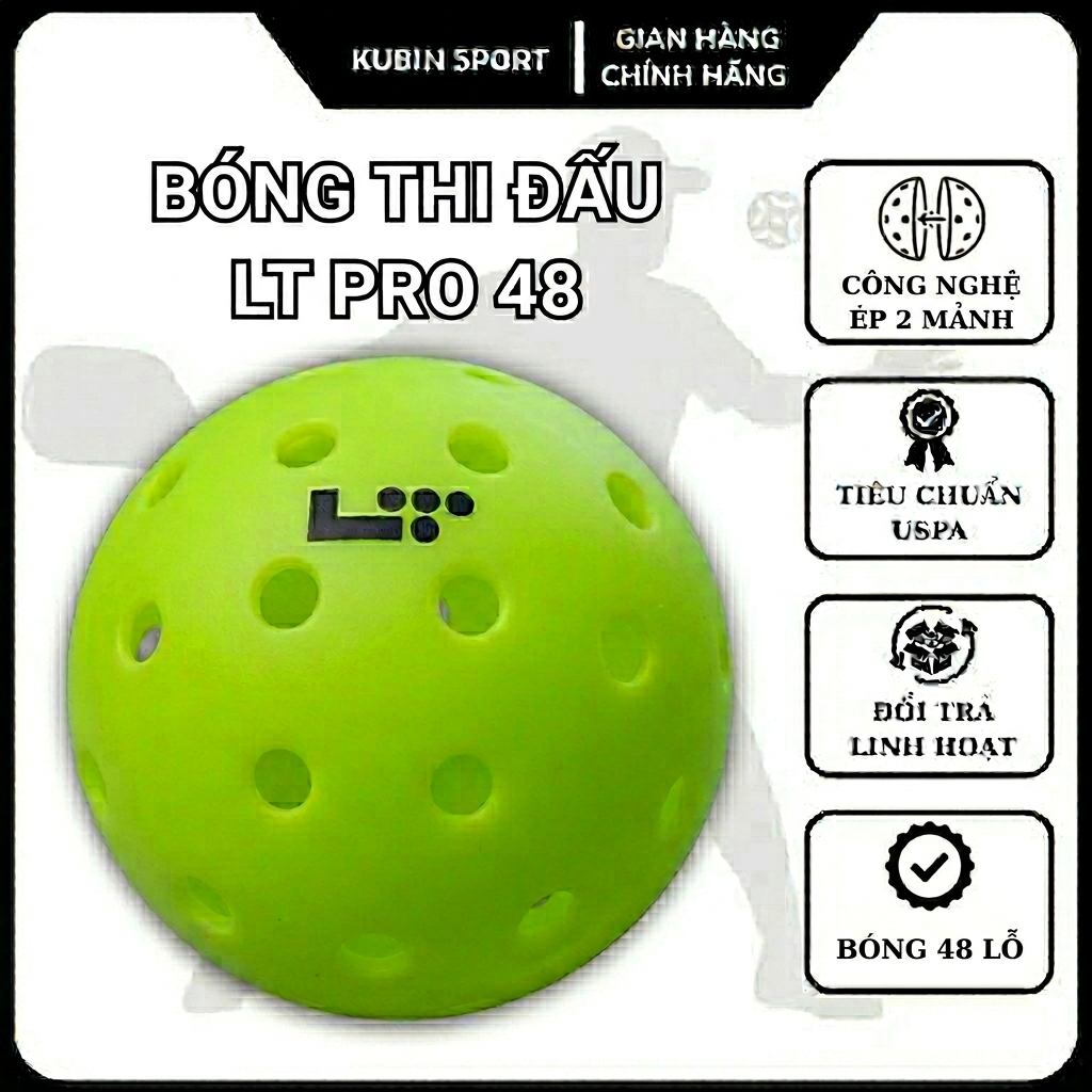 Bóng Pickleball LT PRO 48 Lỗ Cao Cấp - Công Nghệ Ép 2 Mảnh Siêu Bền,Tiêu Chuẩn USPA - Màu Xanh Chuối