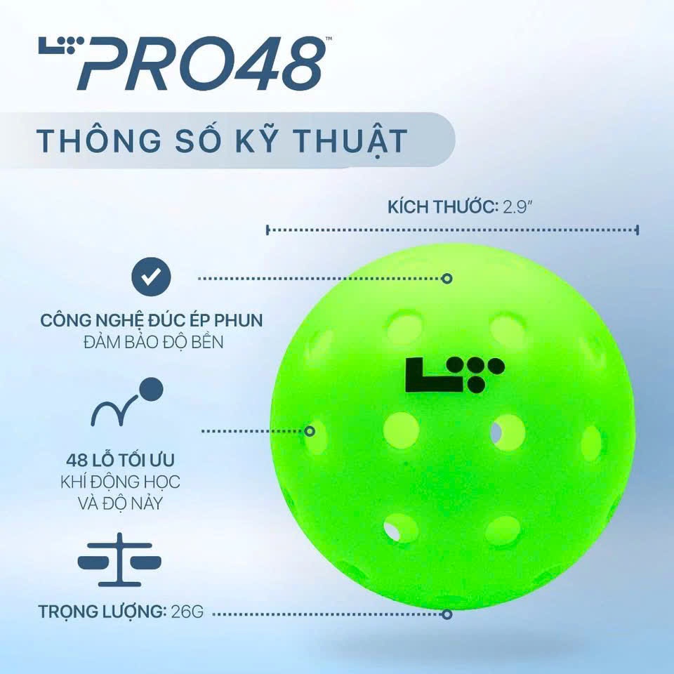 Bóng Pickleball LT PRO 48 Lỗ Cao Cấp - Công Nghệ Ép 2 Mảnh Siêu Bền,Tiêu Chuẩn USPA - Màu Xanh Chuối