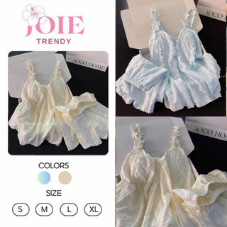 Set Đồ Ngủ Nữ Hai Dây Joie Trendy Tiểu Thư Áo Babydoll Kèm Lót Ngực Quần Short Đính Hoa Ren Xinh Xắn Thoáng Mát