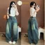 Quần Jean Hari ống cong rộng phối line tôn dáng Curved Leg Brown Line