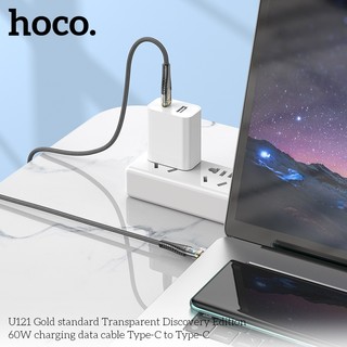 Cáp sạc nhanh Hoco U121 TypeC to TypeC 60W, Thiết kế trong suốt, dài 1.2M, Có đèn báo sạc (Đen) - Phụ Kiện Nhất Tín