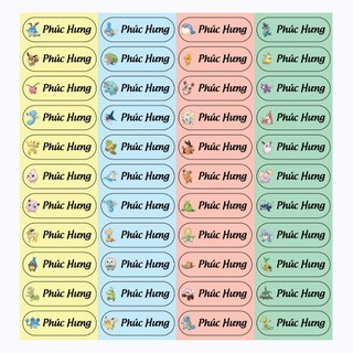 Sticker tên bé in theo yêu cầu, dán đồ dùng học tập, 1 sét 100 cái