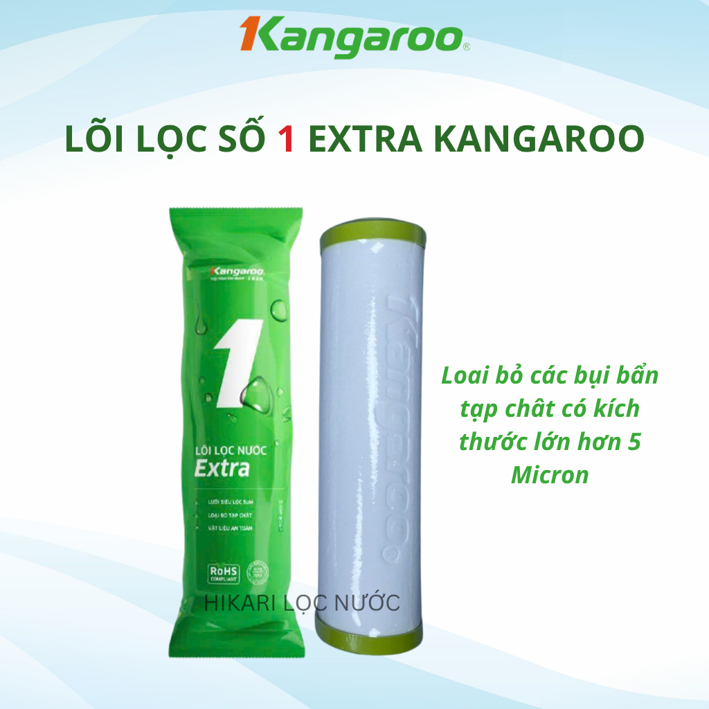 Lõi lọc thô số 1 Kangaroo Extra lọc bụi bẩn PP5 Micron chính hãng dùng cho máy loc nước RO có 3 cốc lọc thô 10Inch