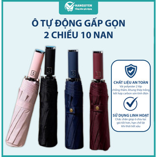 Ô dù gấp gọn tự động 2 chiều 10 nan chống lật, đóng mở thông minh nhiều màu sắc