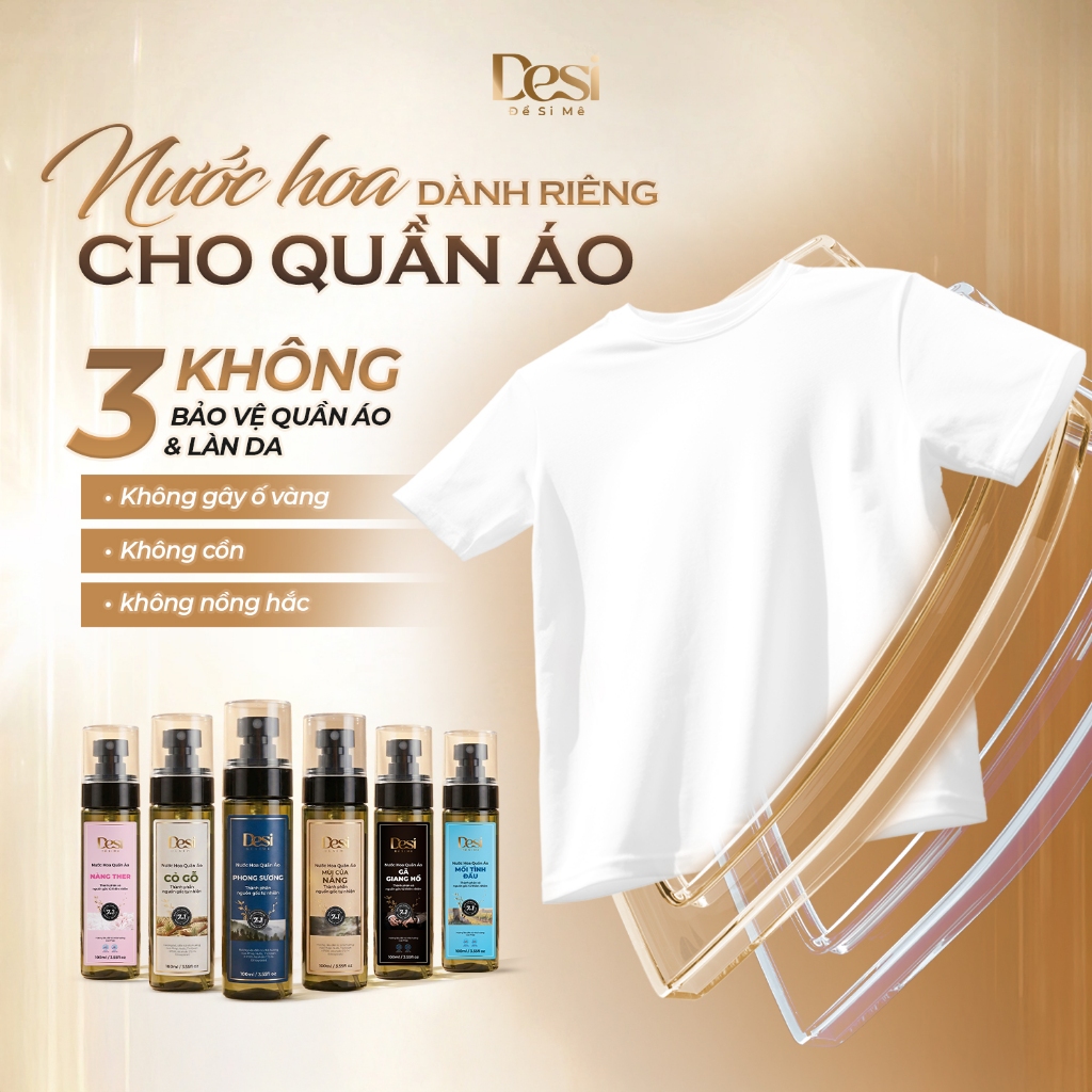 Nước Hoa Quần Áo Desi Mùi Mối Tình Đầu Hương Hoa Anh Đào Ngọt Ngào, Xịt Thơm Quần Áo Bảo Vệ Vải 100ml