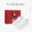 FOXERCHIC Giày thể thao nữ màu trắng bằng da cao cấp kiểu Trung Quốc đế dày tăng chiều cao 5,3 cm
