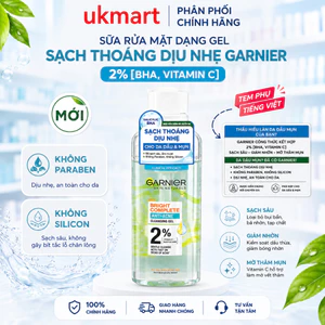 Sữa rửa mặt dạng gel sạch thoáng dịu nhẹ Garnier 2% [BHA, Vitamin C] cho da dầu mụn 120ml