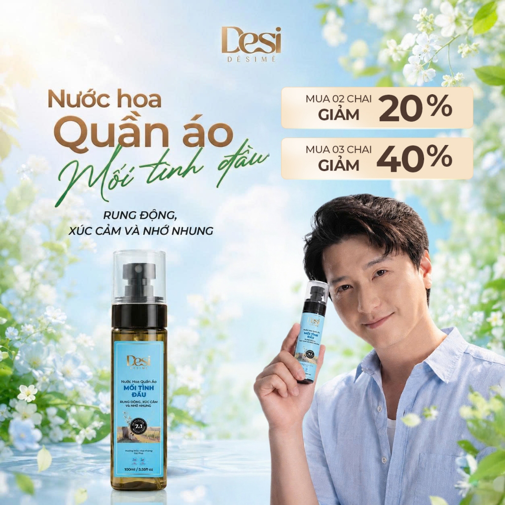 Nước Hoa Quần Áo Desi Mùi Mối Tình Đầu Hương Hoa Anh Đào Ngọt Ngào, Xịt Thơm Quần Áo Bảo Vệ Vải 100ml