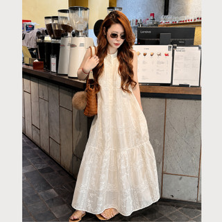 Váy maxi ren trắng MIA nữ phong cách tiểu thư vintage mặc đi biển cực xinh mùa hè V377