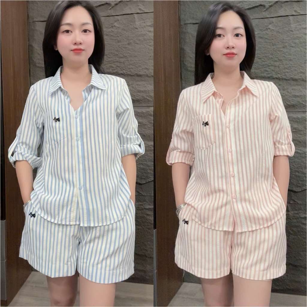 HT16. (TAY LỠ) Sét bộ cộc kẻ chất thô mềm mát đủ size 40-70kg. Sét bộ thời trang mặc hè, màu sắc tươi mát