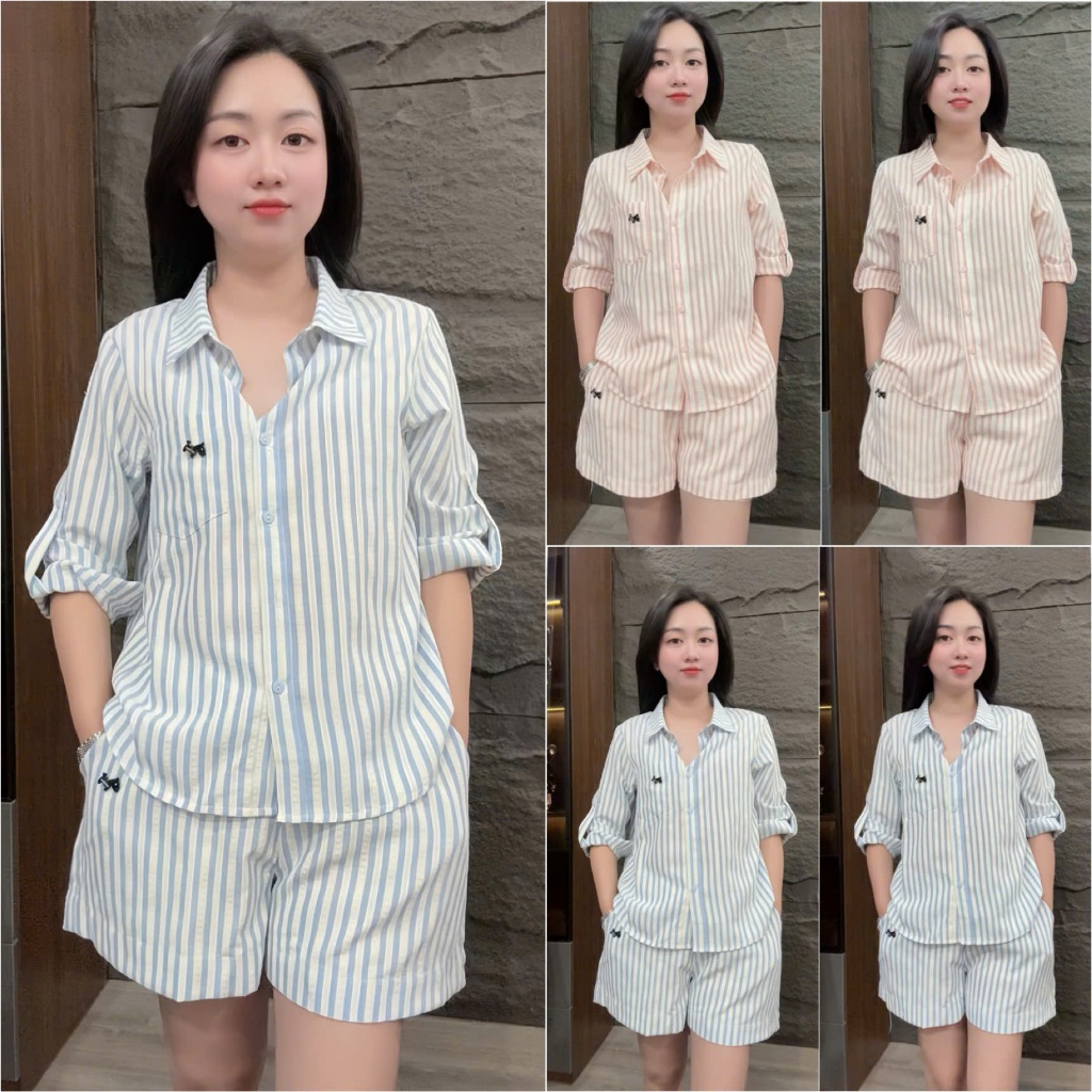 HT16. (TAY LỠ) Sét bộ cộc kẻ chất thô mềm mát đủ size 40-70kg. Sét bộ thời trang mặc hè, màu sắc tươi mát