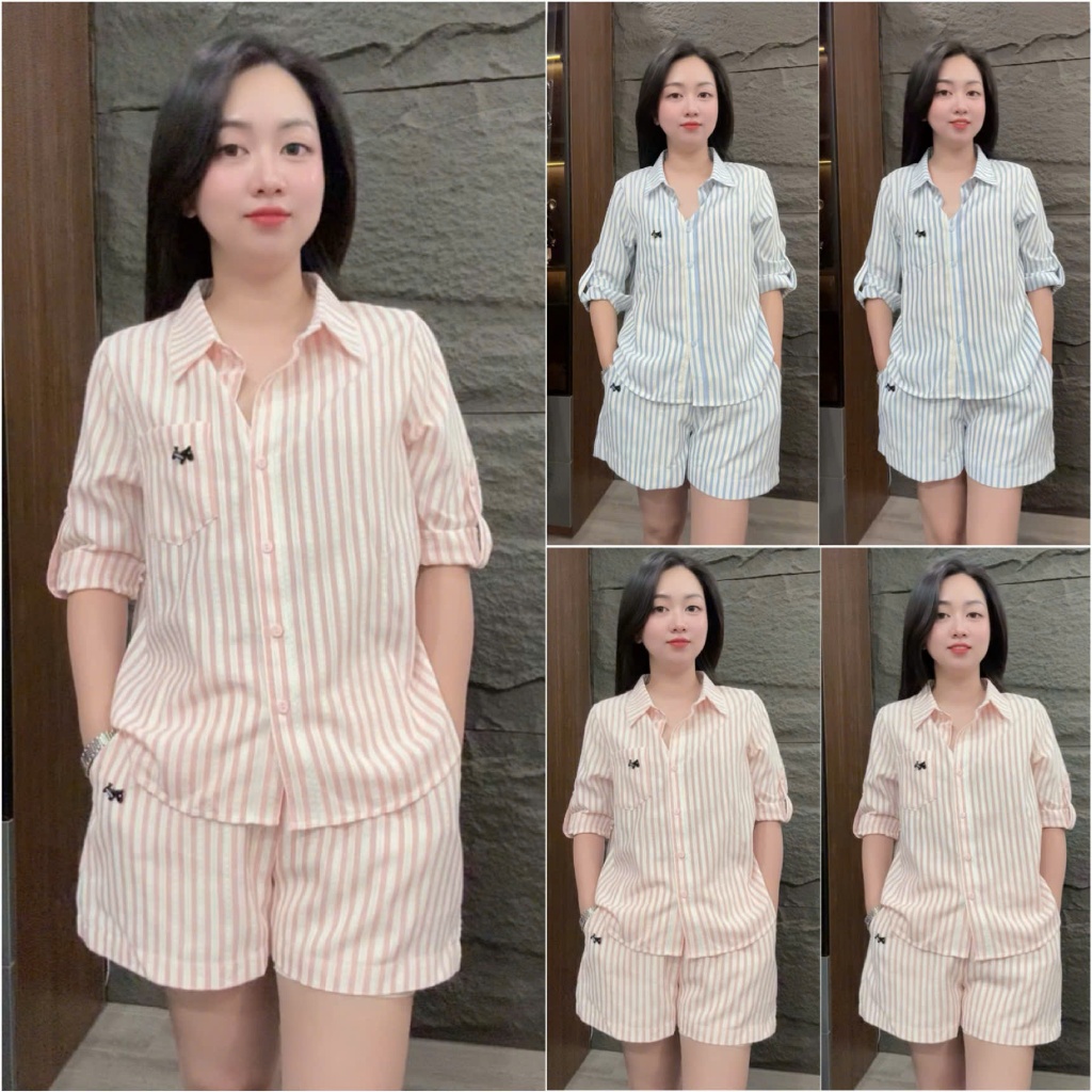 HT16. (TAY LỠ) Sét bộ cộc kẻ chất thô mềm mát đủ size 40-70kg. Sét bộ thời trang mặc hè, màu sắc tươi mát