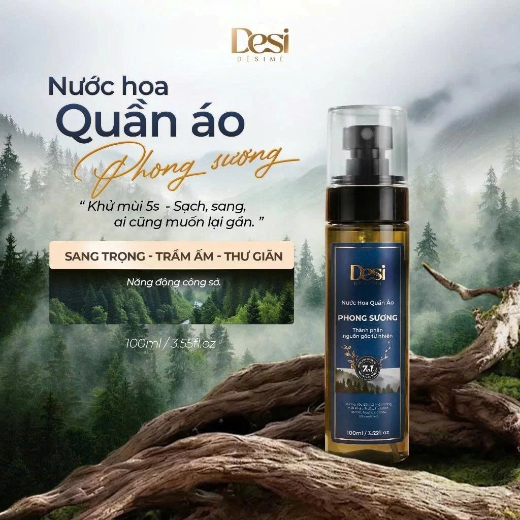 Nước Hoa Quần Áo Desi Hương Phong Sương Dung Tích 100ml, Xịt Thơm Quần Áo Lưu Hương Lâu 10H, An Toàn Cho Da