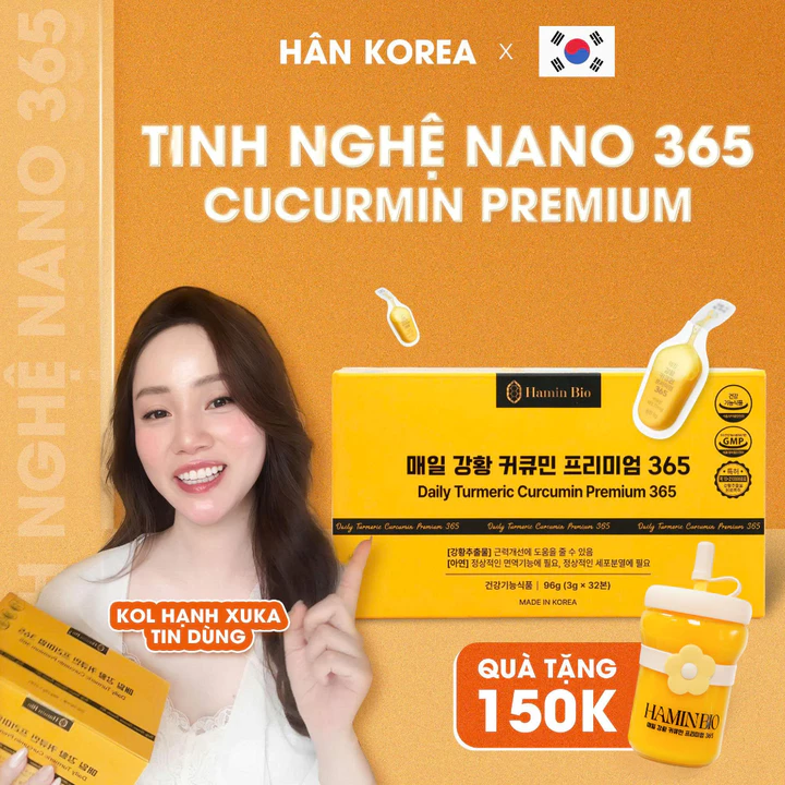 Tinh Nghệ Nano 365 Curcumin Premium Hamin Bio Hàn Quốc 32 tép - Đẹp Da, Dạ Dày Khỏe, Tiêu Hóa Tốt