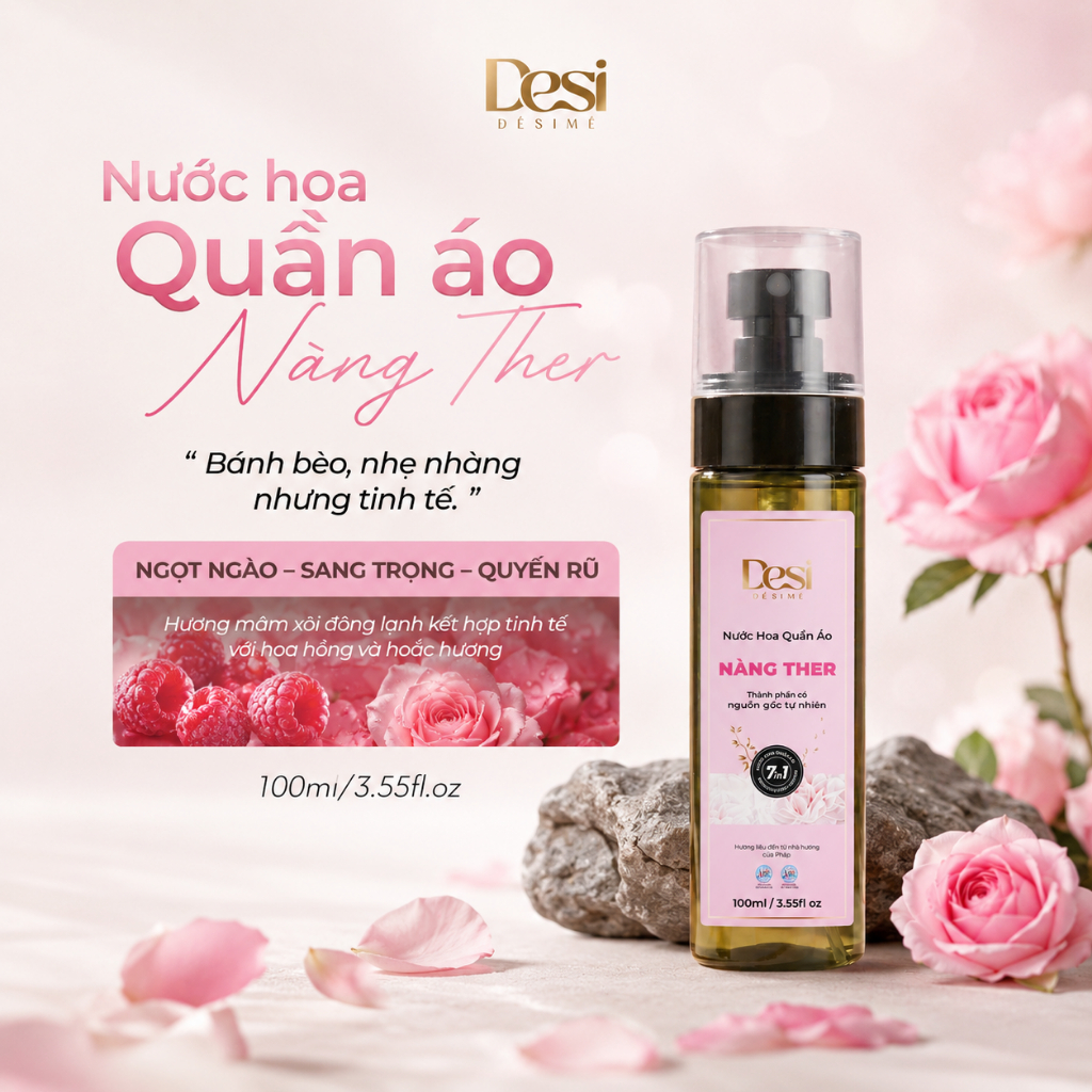 Nước Hoa Quần Áo Desi Mùi Nàng Ther Nhẹ Nhàng, Xịt Thơm Quần Áo Hương Thơm Pháp, An Toàn Lưu Hương Lâu 10H