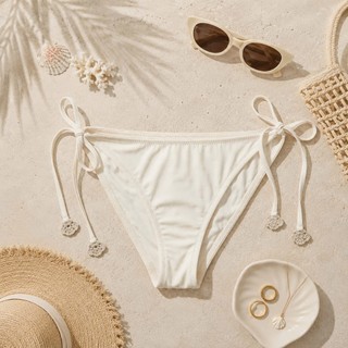 Quần bơi nữ, quần bikini đi biển dây buộc màu kem siêu xinh hàng xuất dư xịn
