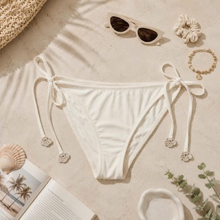 Quần bơi nữ, quần bikini đi biển dây buộc màu kem siêu xinh hàng xuất dư xịn