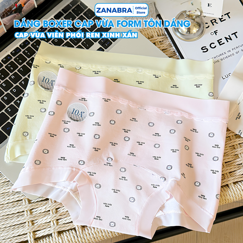 Quần Lót Boxer Nữ chất cotton viền su tàng hình form ôm tôn dáng, Quần Chip Nữ đáy lót kháng khuẩn 10A ZANABRA L6005
