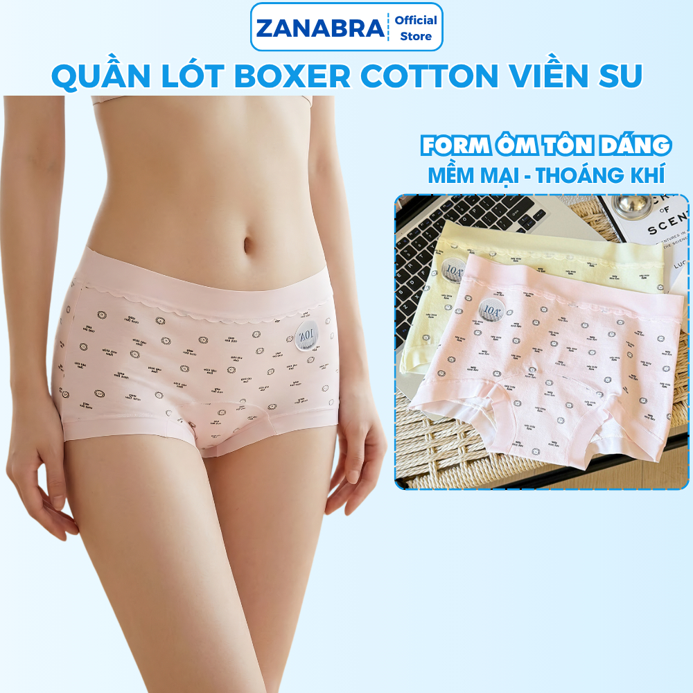 Quần Lót Boxer Nữ chất cotton viền su tàng hình form ôm tôn dáng, Quần Chip Nữ đáy lót kháng khuẩn 10A ZANABRA L6005