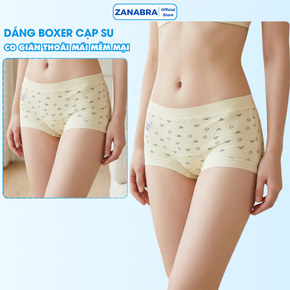 Quần Lót Boxer Nữ chất cotton viền su tàng hình form ôm tôn dáng, Quần Chip Nữ đáy lót kháng khuẩn 10A ZANABRA L6005