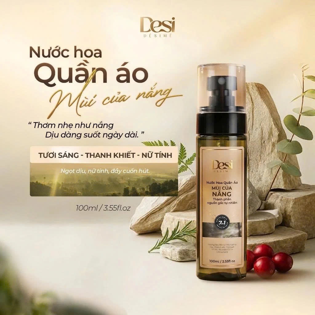 Nước Hoa Quần Áo Desi Mùi Của Nắng, Nước Hoa Quần Áo Thơm Lâu Từ Pháp Không Ố Vải, An Toàn Cho Da 100ml