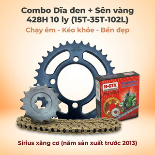 Nhông Sên Dĩa Giá Rẻ: Dĩa Đen + Sên Vàng 428H 10 Ly (15T-35T-102L) – Sirius Xăng Cơ (Trước 2013)