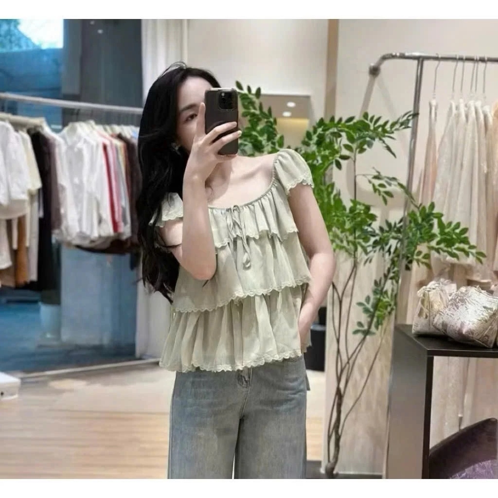 Áo Voan Tơ 3 Tầng Bèo Tay Ngắn Cánh Tiên Phong Cách Tiểu Thư