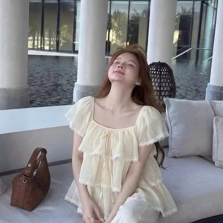 Áo Voan Tơ 3 Tầng Bèo Tay Ngắn Cánh Tiên Phong Cách Tiểu Thư