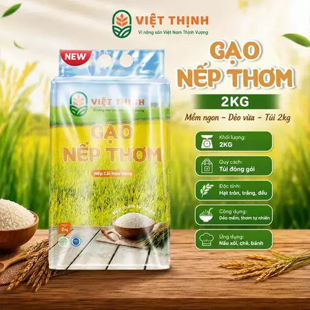 Gạo Nếp Thơm - 2KG - Thơm Mềm Dẻo - GẠO VIỆT THỊNH
